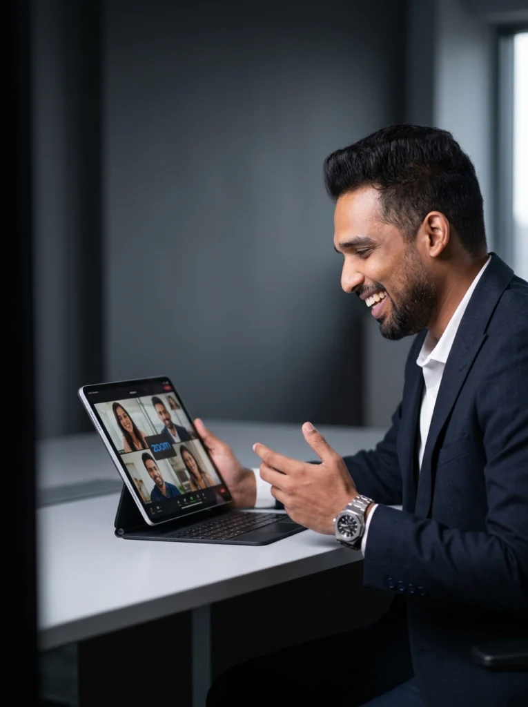 Abdulla on a video consultation call
